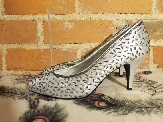 silver beaded heels
