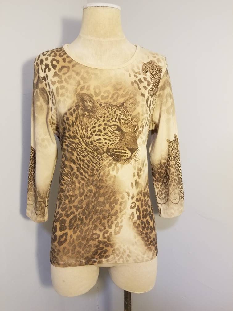BIG CAT CHEETAH Top // 90's Vintage Leopard Brown Black BIG CAT CHEETAH Top // 90's Vintage Leopard Brown Black