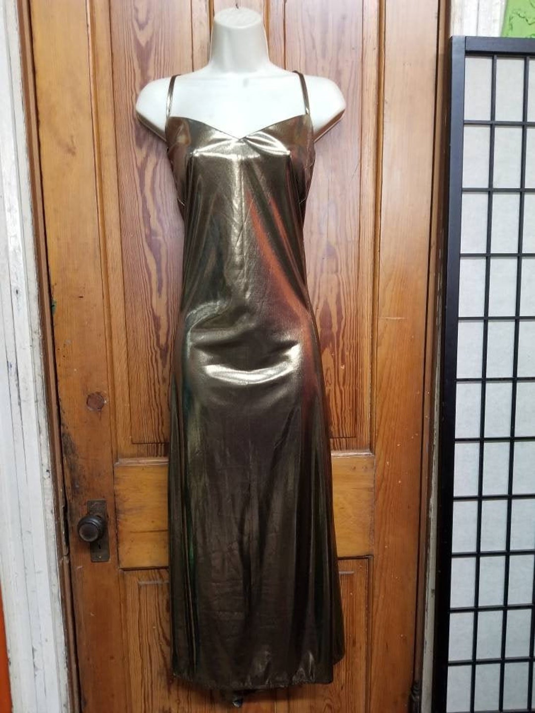 LIQUID GOLD DRESS // Vintage Metallic Solid Gold Slip Dress Etsy Canada