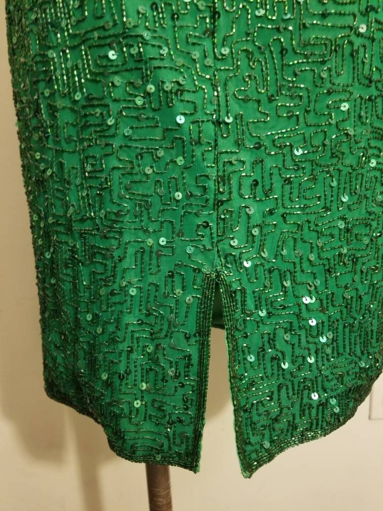NEIMAN MARCUS DRESS // Gorgeous Couture Beaded Sequin Silk Dress Emerald  Bright Green Vintage Party New Years Wedding 80s One of A Kind 90s - Etsy UK
