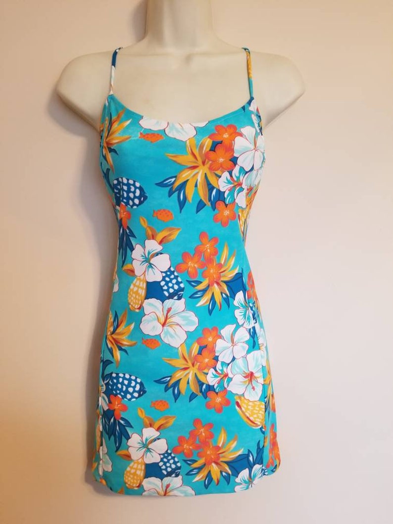 BODYCON HAWAIIAN DRESS // Bright Ocean Blue Orange Exotic | Etsy