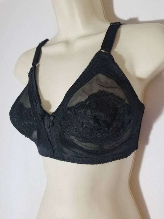 BLACK MESH BRA // Sexy Lace Floral Print 50's Bul… - image 2