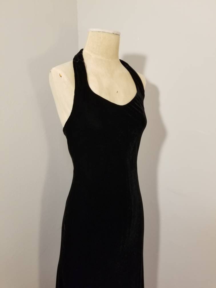 BANANA REPUBLIC DRESS // 90's Black Velvet Halter Sleeveless Dress