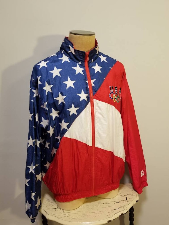 VINTAGE STARTER Jacket // American Flag 90's Olympic … - Gem