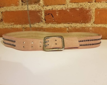 PINK STUDDED BELT // Vintage 90's Amiee Lynn Pale Pink Genuine Suede Leather Belt Metallic Ball Studs Size S Hipster Punk Rocker Y2K Skater