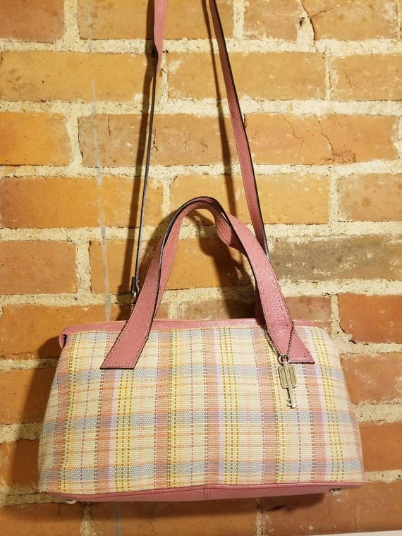 PLAID FOSSIL PURSE / Pink Plaid Tote Bag Shoulder… - image 2