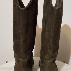 BONWIT TELLER LEATHER Boots // 80's Cowgirl Olive Green Suede Cowboy ...