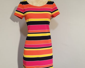 NOT FOR SALE // Banana Republic Bright Striped Knit Dress Summer Casual Hipster Preppy Hot Pink Bright Orange Yellow Sun Dress Vintage Y2K