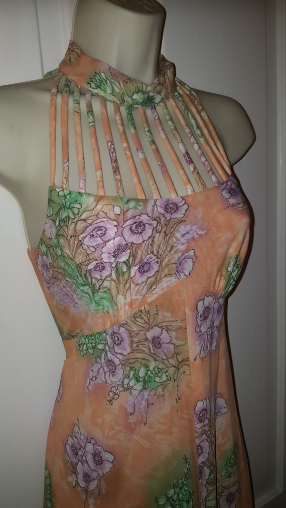 70's CAGE DRESS // Vintage 60's Floral Flower Child | Etsy