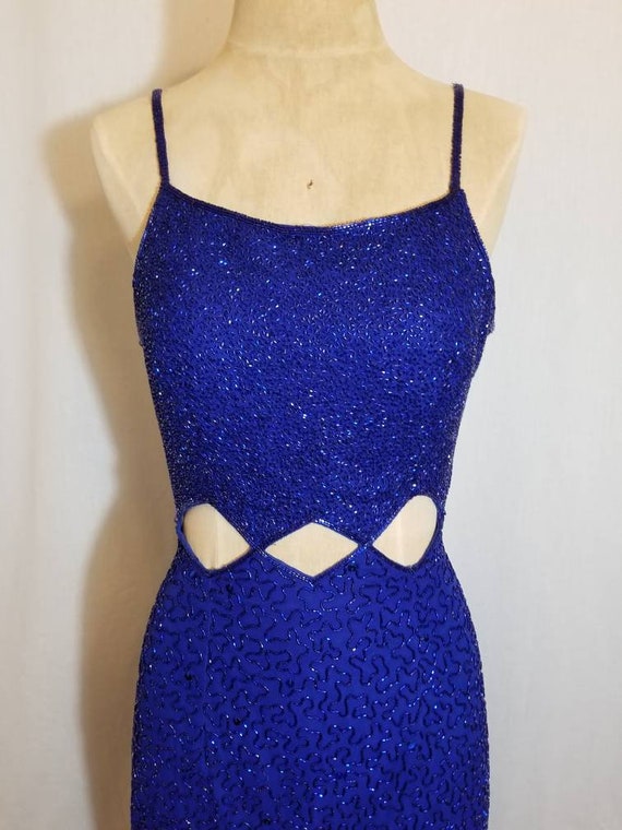 ANDRETTA DONATELLO DRESS // 90's Royal Blue Silk Bead… - Gem