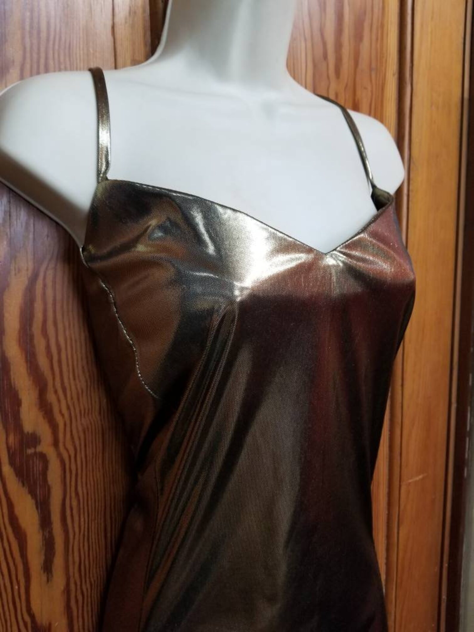 LIQUID GOLD DRESS // Vintage Metallic Solid Gold Slip Dress Etsy