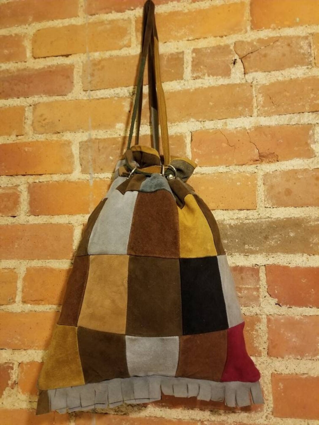 NOT FOR SALE / Patchwork Drawstring Purse Vintage 70's Genuine Suede