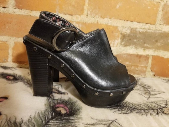 Y2K STUDDED BLACK MULES Slingback // 90's Does 70'