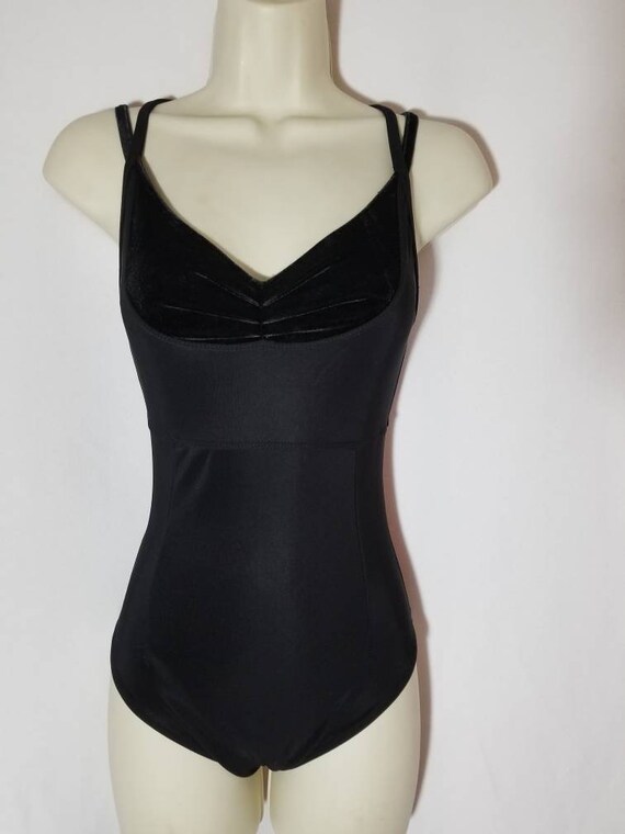 BLACK LEOTARD BODYSUIT // Vintage 90's Criss Cross Da… - Gem