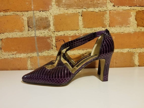 J. RENEE PURPLE SNAKESKIN Heels // Vintage 80's D… - image 2