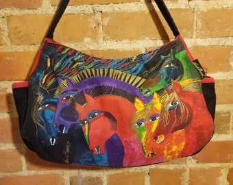 NOT FOR SALE // Laurel Burch Horse Purse Colorful Rainbow Wild Horses Stallions Animal Print Shoulder Bag Lisa Frank Art Teacher Equestrian