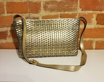 WARREN REED PURSE / 80's Vintage Metallic Gold Silver Woven Shoulder Bag 90's Preppy Vegas Retro Golden Mom Hipster Cruise Vaca Summer Beach