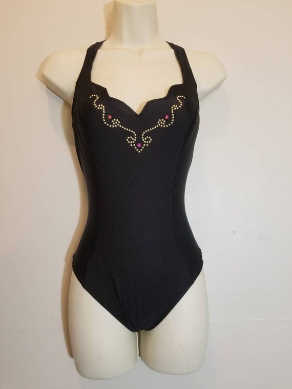 JANTZEN JEWELED SWIMSUIT 80s Classics Jantzen Bla… - image 1