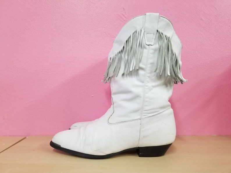 WHITE FRINGE BOOTS // 80's Sexy Leather Fringe Durango Etsy