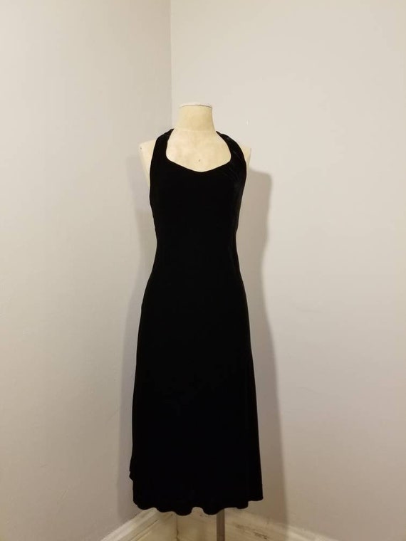 BANANA REPUBLIC DRESS // 90's Black Velvet Halter… - image 1