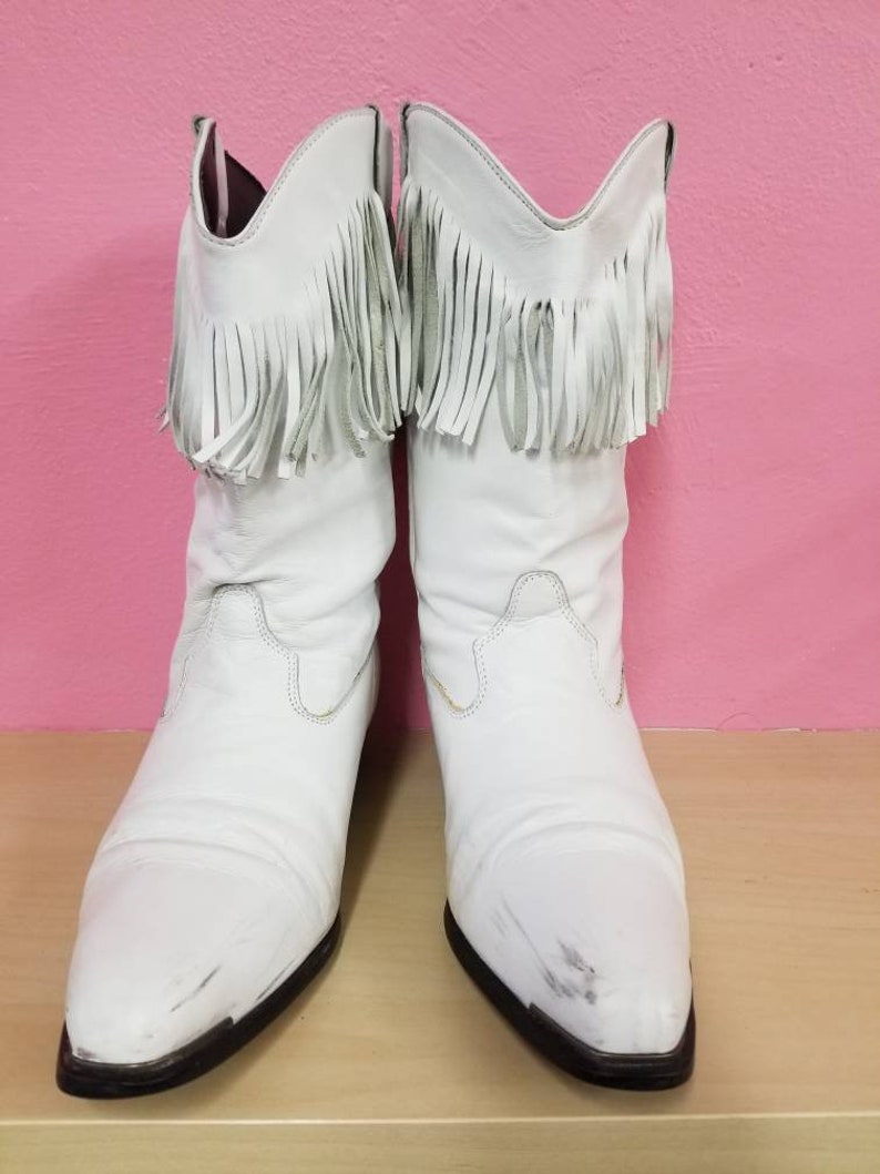 WHITE FRINGE BOOTS // 80's Sexy Leather Fringe Durango Etsy