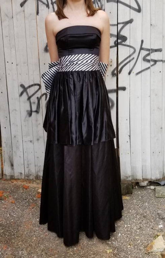 black and white striped ball gown