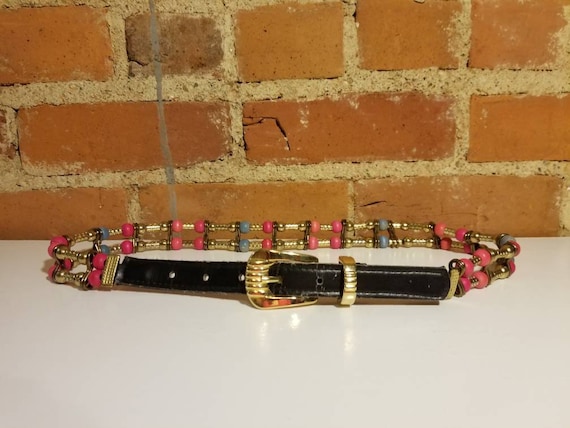 WOODEN BEAD METAL Belt // Vintage 90 display picture 3