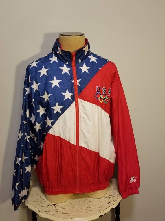 VINTAGE STARTER Jacket // American Flag 90's Olympic … - Gem