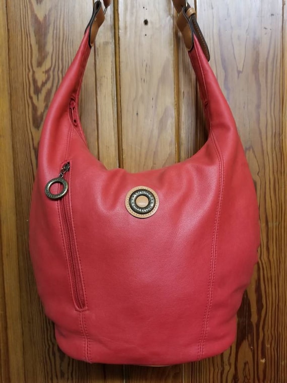 CAPEZIO RED PURSE Vintage Large Red Brown Leather Slouch