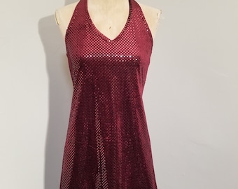 NOT FOR SALE // Vintage Velvet Dress 90's Red Wine California Concepts Halter Foil Flat Sequins Sleeveless Preppy Goth Preppy Holiday Party