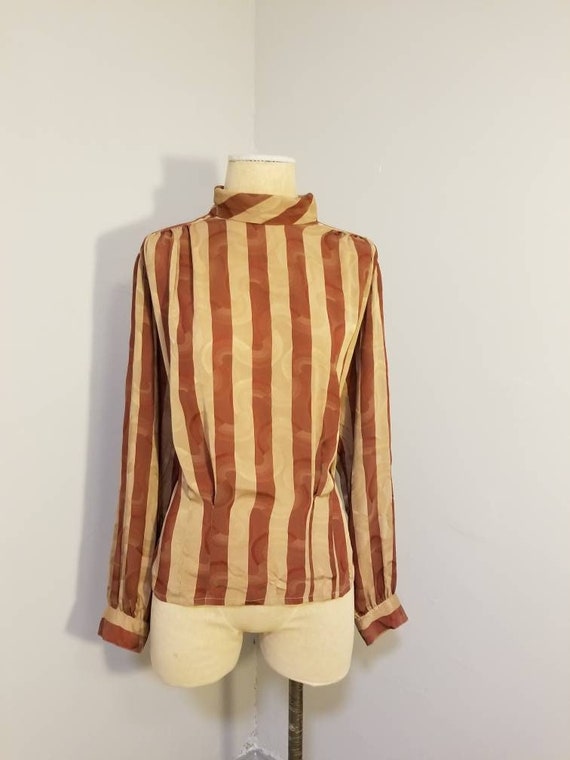 VINTAGE STRIPED BLOUSE 80's Janine Lo Hidden Rain… - image 1