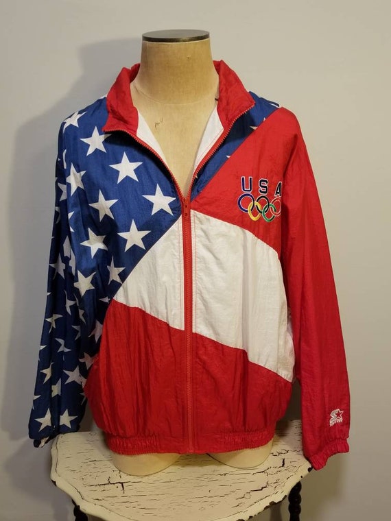 VINTAGE STARTER Jacket // American Flag 90's Olympic … - Gem