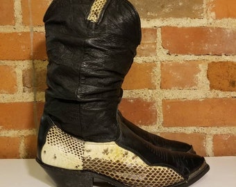 NOT FOR SALE // Vintage Snakeskin Boots Dingo Black Leather Cowboy Boots Men's Size 7.5 Western Pointy Hipster Rocker Retro Ranch Wear Punk