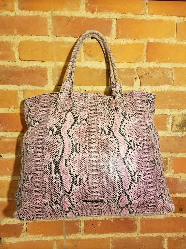 NOT FOR SALE Bcbgmaxazria Oversized Purse Faux Snakeskin Pink Black Tote Bag Carry All On Travel Overnight Bag Hipster Punk Pop Star Bcbg