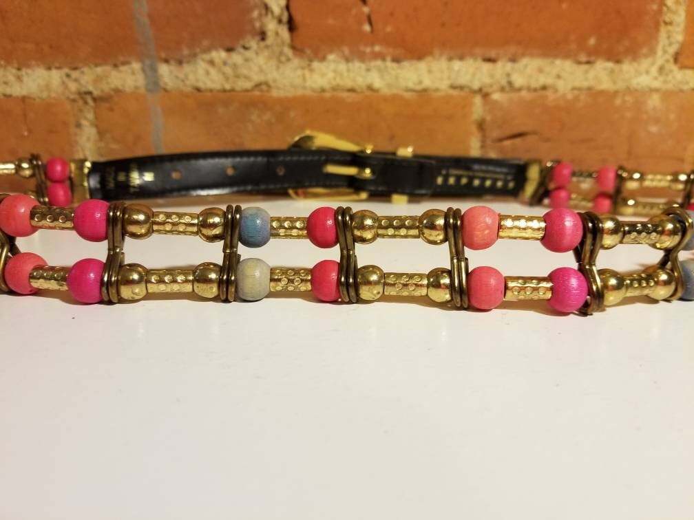 WOODEN BEAD METAL Belt // Vintage 90 display picture 1