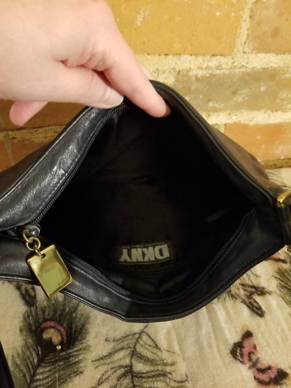 DKNY Black Nylon Leather Trim Shoulder Bag Purse (9x11x3