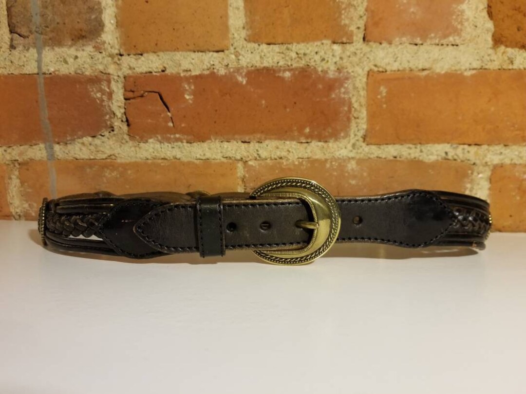VINTAGE BROWN LEATHER BELT BOHO FESTIVAL BRAIDED GOLD MEDALLIONS 90S WESTERN VTG Abercrombie & Fitch Womens Belt Size Medium Brown Braided  main image 2