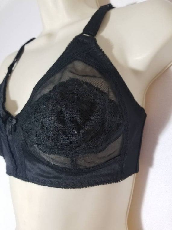 BLACK MESH BRA // Sexy Lace Floral Print 50's Bul… - image 3