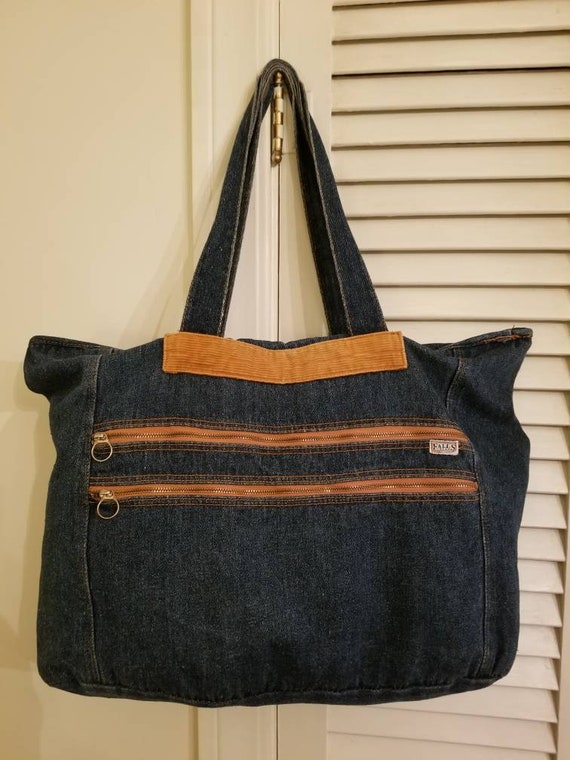 DENIM OVERSIZED PURSE / 70's Vintage 