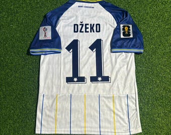 Edin Džeko Bosnia and Herzegovina 2026 World Cup White Blue Yellow Football Jersey