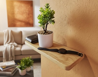 Solid Oak Floating Shelf | Rustic Minimalist Straight Edge Wooden Decor