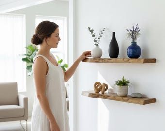 Live Edge Oak Shelf | Floating Wood Wall Shelf | Handmade Rustic Decor