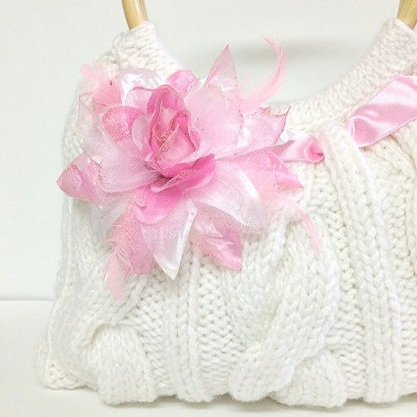 knitted white bag purse handbag hand knitted purse hand knitted bag knitted bag white summer bag purse