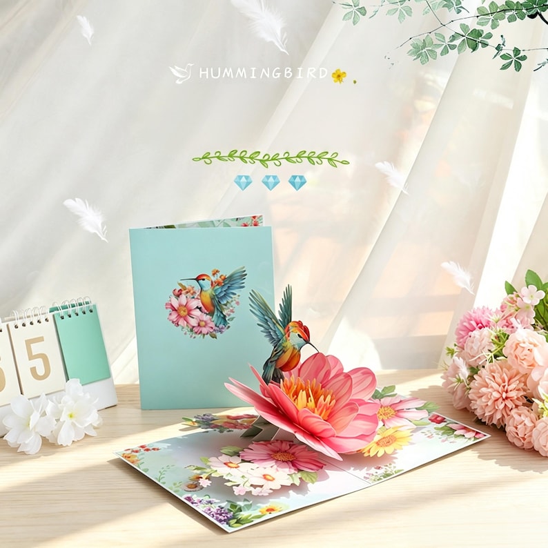 Stunning 3D Pop up Hummingbird and Flower Greeting Card Perfect for ...