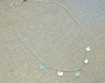 Sterling Silver Coin Necklace, Circle Necklace, Adjustable Coin Necklace, Layering Necklace, Choker Necklace, Dainty Necklace