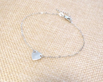 Heart-Charm & Chain 925 Sterling Silver Bracelet, Modern, Minimal, Ideal for Stacking, Shiny Finish, Artisan-Hand-Made, Australian made