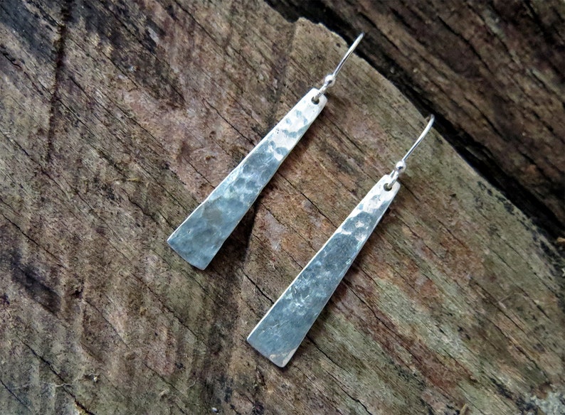 shiny finish all natural feminine hypo allergenic Sterling Silver hammered paddle bead dangle earrings handmade modern nickel free