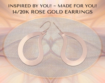 14/20K Rose Gold Hand Made Large Tear Drop Dangle Earrings, Feminine, Geometric, Minimalist, Custom Handmade, 1 available NOW