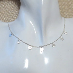 Sterling Silver 7 Coin Necklace, Circle Necklace, Adjustable Coin Necklace, Layering Necklace, Choker Necklace, Dainty Necklace