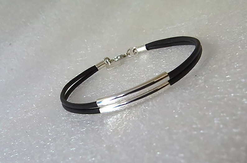 Unisex Urban SS heart pendant 9 leather colors unique double strand leather bracelet w 2 lge sterling silver tube beads handmade